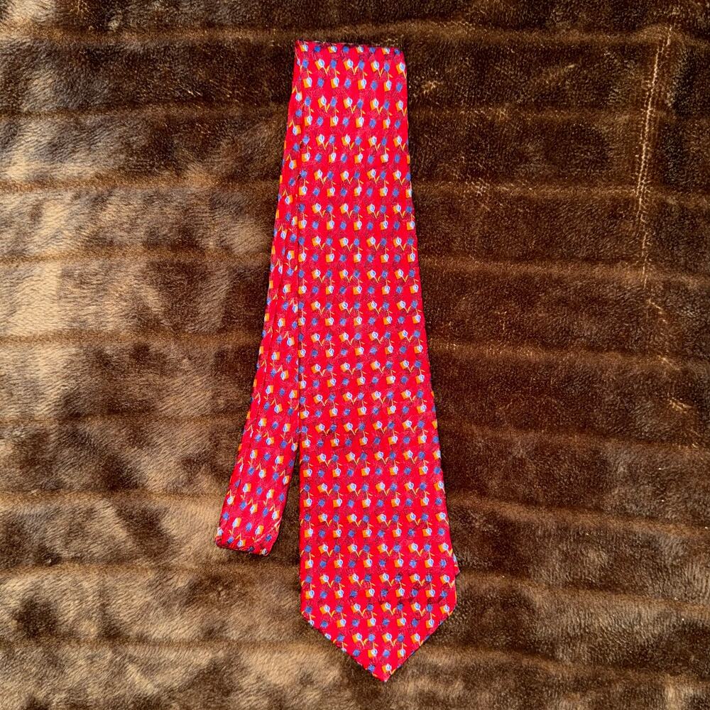 Robert Talbott Nordstrom Red Silk Hand Sewn USA Patterned Necktie MINT CONDITION